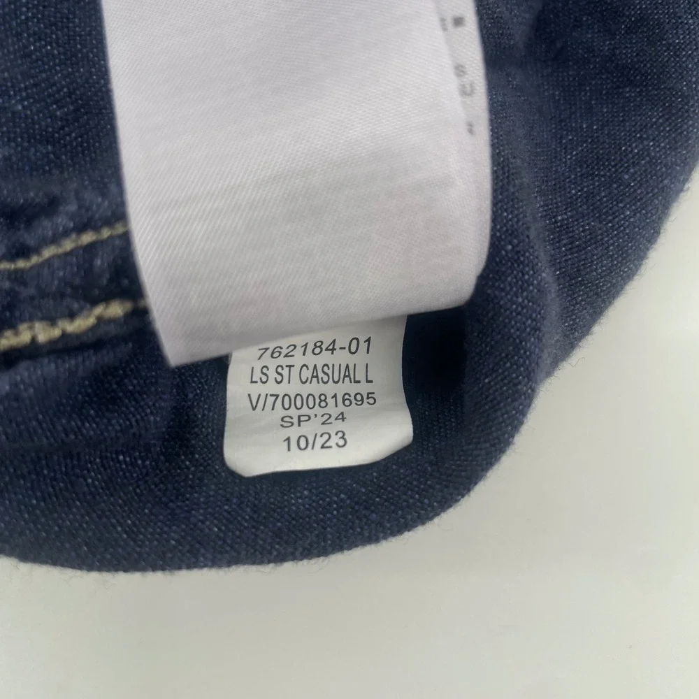 Banana Republic Button Down Mens S Navy Blue 100% Linen Standard Fit Summer